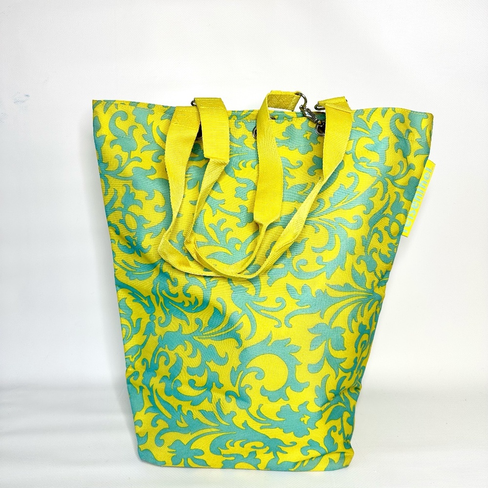 Large Reusable Shopping Tote by REISENTHEL Vibrant Yellow with Blue Vines